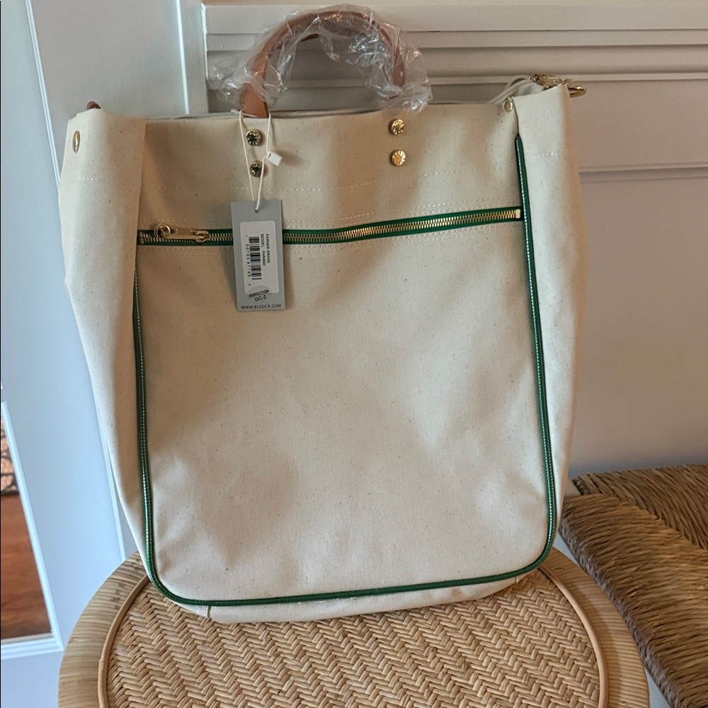 Canvas Tote Bag with Green Trim